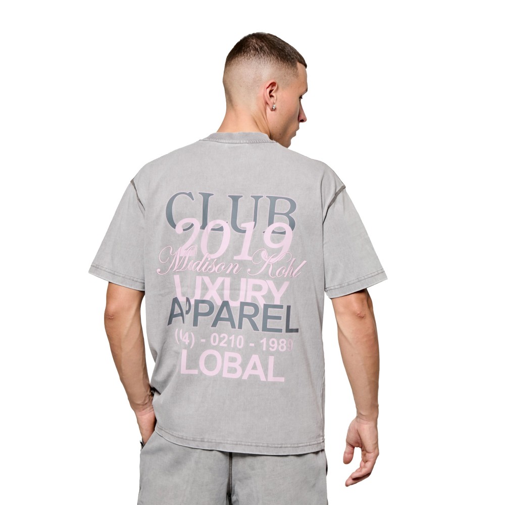 Madison Kohl MK Club Oversized T-Shirt - Washed Grey / Transcendant Pink