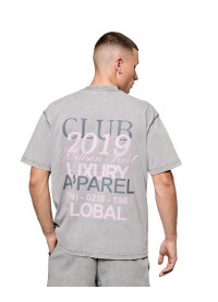 Madison Kohl MK Club Oversized T-Shirt - Washed Grey / Transcendant Pink
