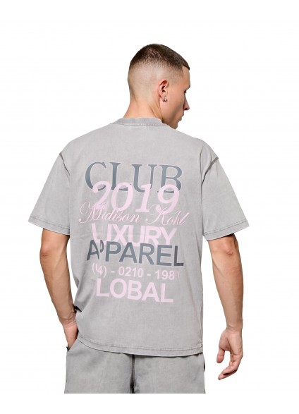 Madison Kohl MK Club Oversized T-Shirt - Washed Grey / Transcendant Pink
