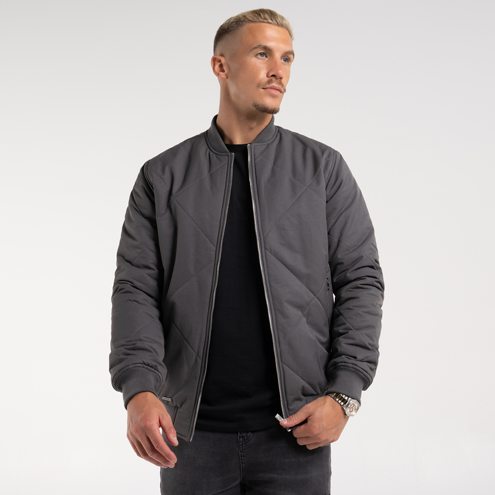 Bee Inspired Knight Quilted Bomber Jacket - Charcoal