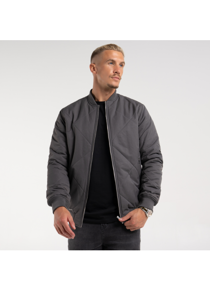 Bee Inspired Knight Quilted Bomber Jacket - Charcoal