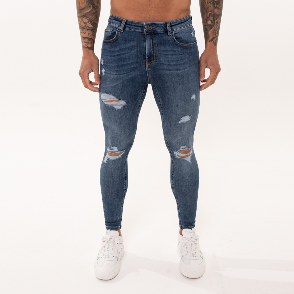 Nimes Super Skinny Spray on Jeans – Dark Blue Ripped & Repaired