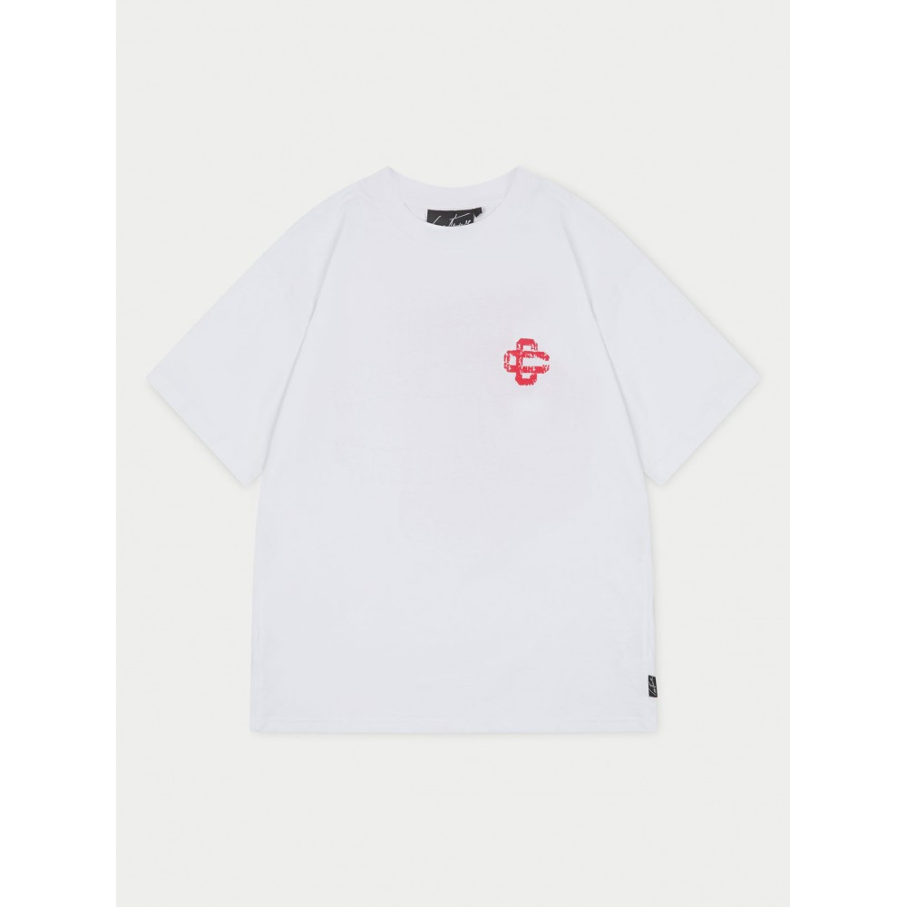 THE COUTURE CLUB CLUB RED CRACKED PRINT EMBLEM RELAXED T-SHIRT - WHITE