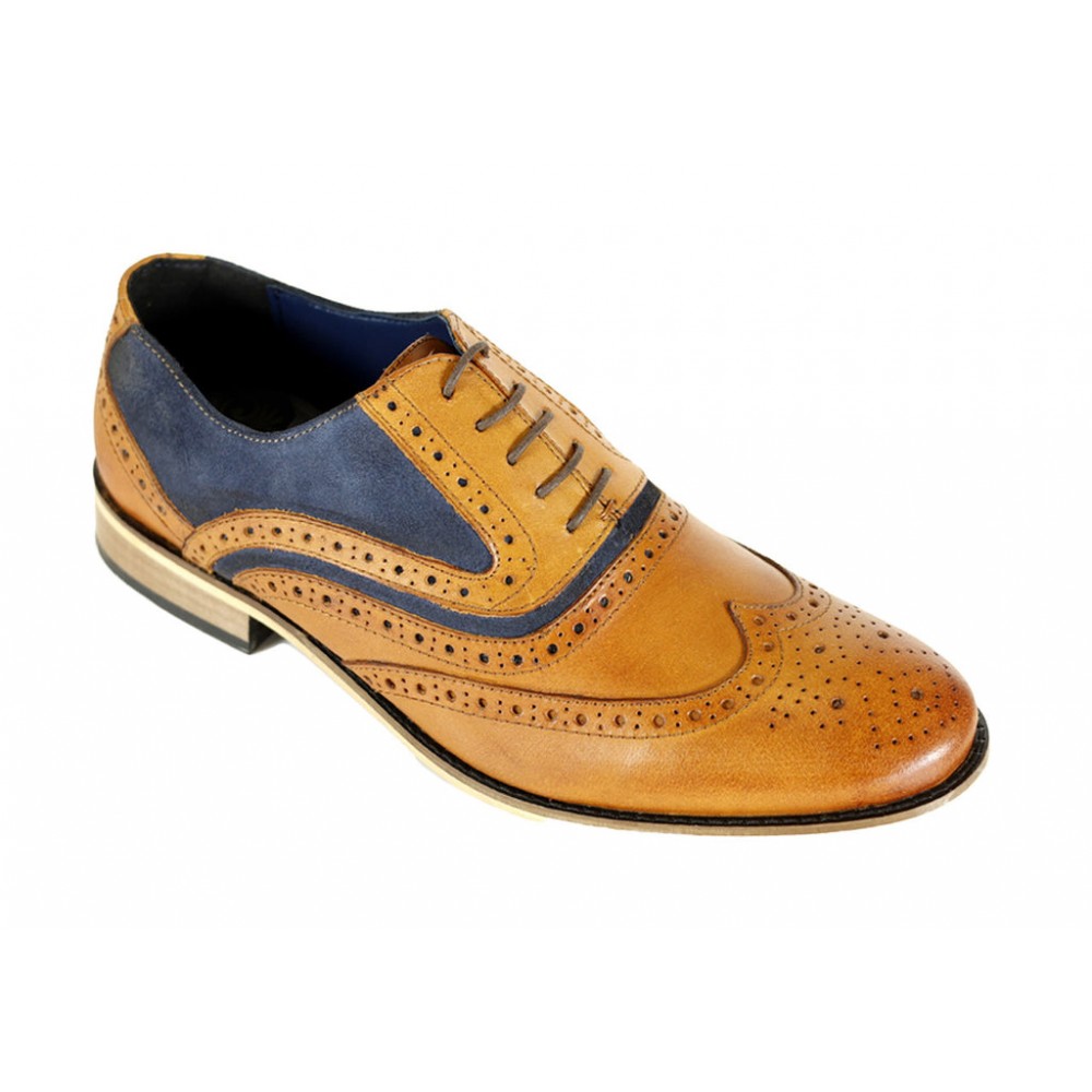 Front Spencer Brogue Shoe - Tan/Navy