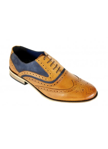 Front Spencer Brogue Shoe - Tan/Navy