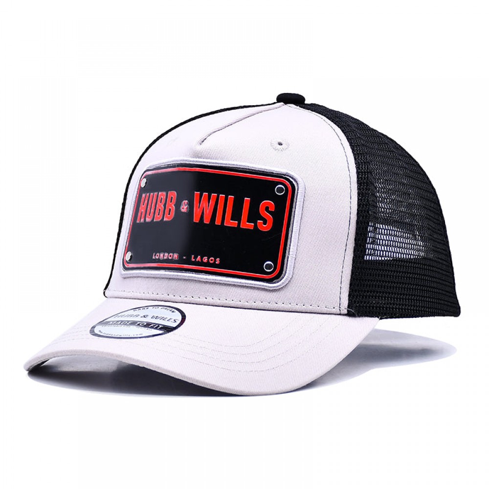 HUBB AND WILLS ALUMINIUM PATCH HAT - BEIGE/RED