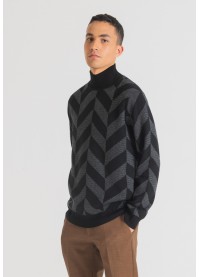 ANTONY MORATO REGULAR-FIT SWEATER GEOMETRIC PATTERN - BLACK