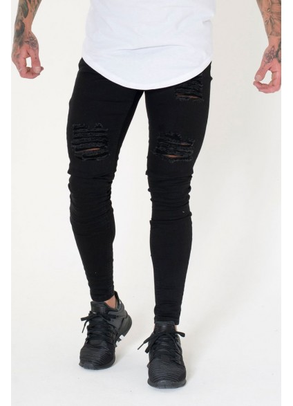 Sinners Attire Ripped & Repaired Jeans - Black